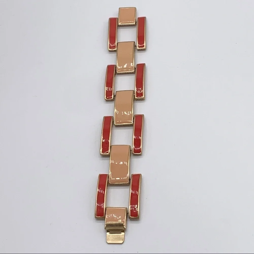 J. Crew Vintage Red & Peach Enamel Gold Bracelet - Picture 5 of 6